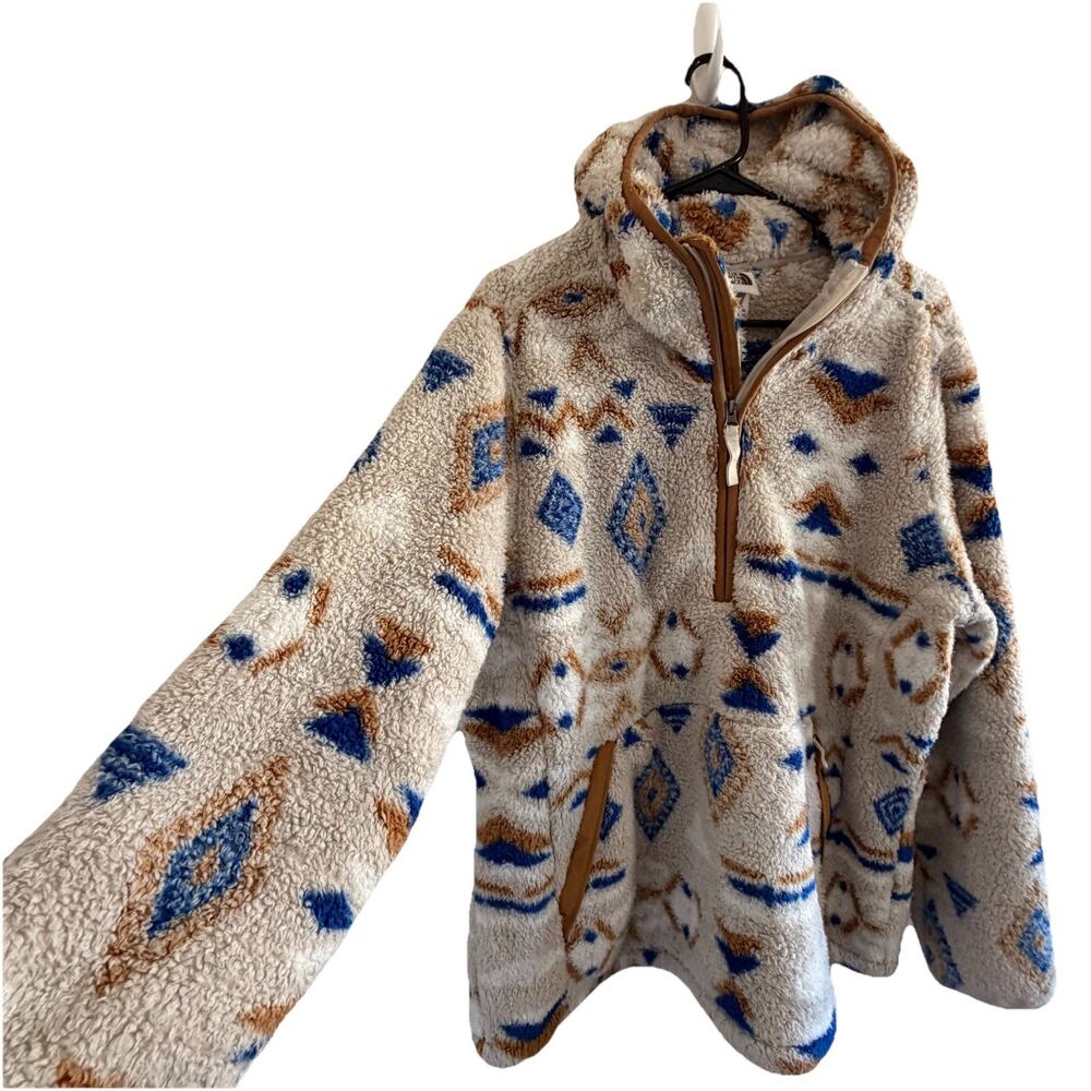 The North Face Campshire Printed Sherpa Fleece Hoodie Womens 2XL Aztec Blue - Picture 2 of 9
